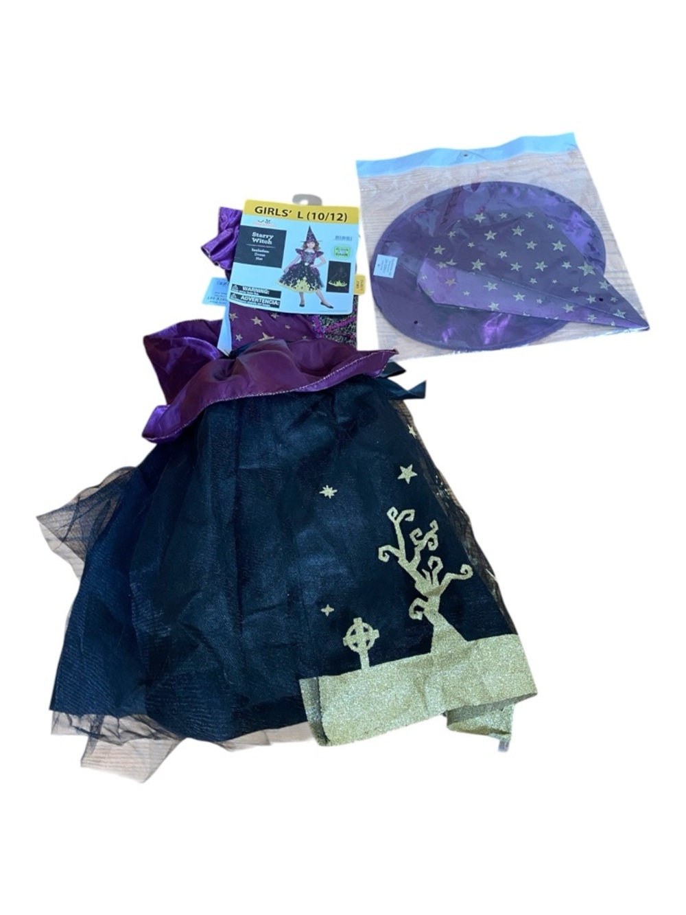 Girls Purple and Black Witch Costume with Gold Castle Accent - Picture 2 of 4